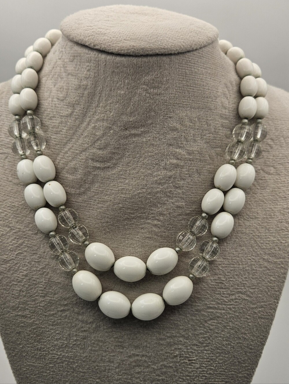 Vintage Hobe Double Strand White Beaded Necklace Jewelry